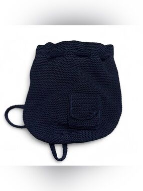 The Sak Navy Blue Crochet Small Backpack with Drawstring Closure